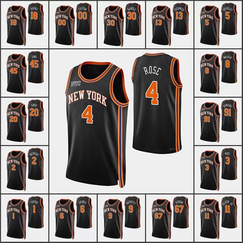 

75th Anniversary Printed New Men Yorks Basketball Jerseys Julius Randle RJ Barrett Kemba Walker Derrick Rose Immanuel Quickley Evan Fournier Jersey 2021, Colour 1