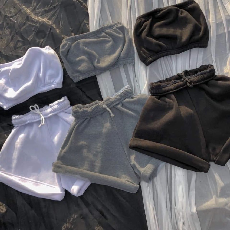 

tracksuits sport suit wind 2021 women's wear summer high waist lace up fashion casual shorts breast wrapped, Gray