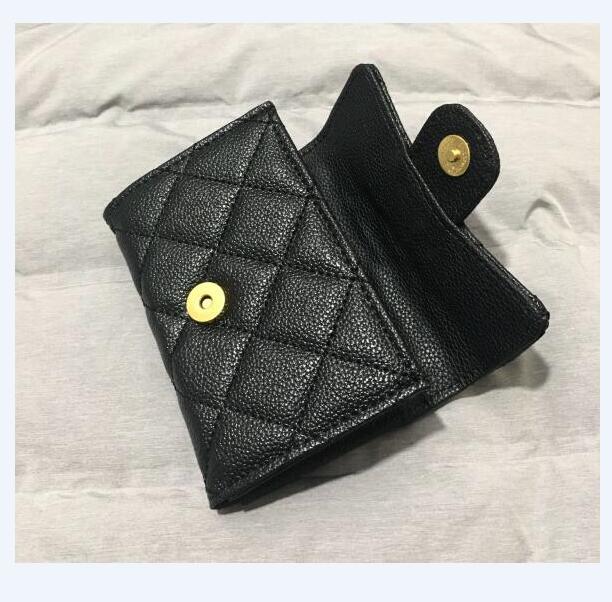 

Elegant Black Flip Caviar Wallet Small leather bag Lady Card holder Brand mobile phone bags Designer coin purse, Red;black