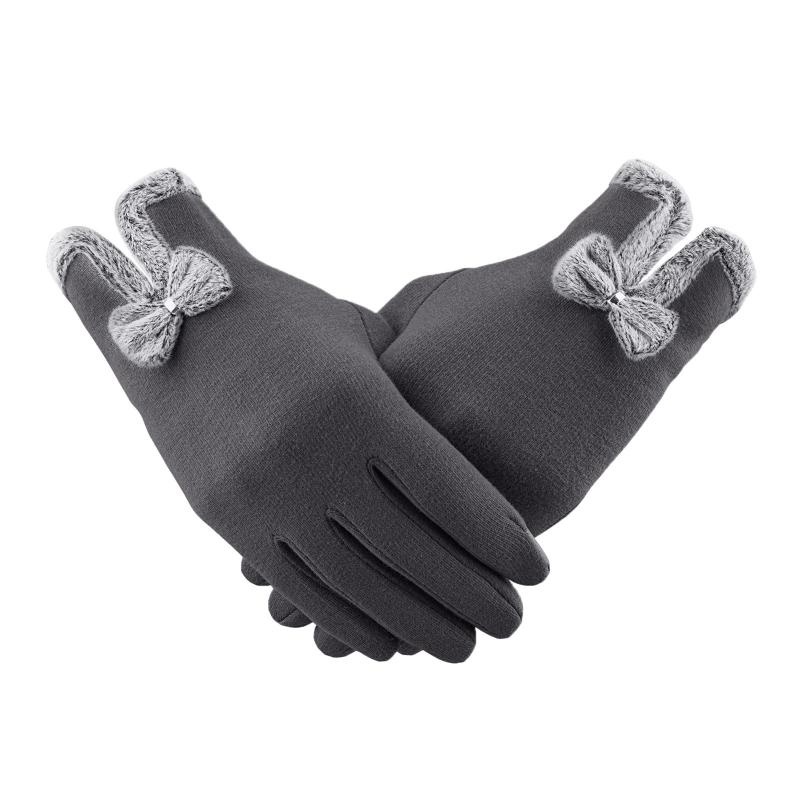 

Five Fingers Gloves Women Winter Warm Casual Touchscreen For Girls Pure Color Bow Ladies Mittens, Blue;gray