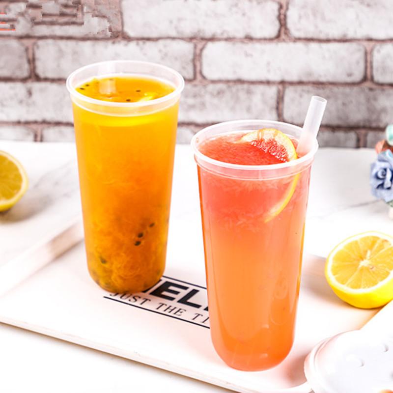

Disposable Cups & Straws 50pcs 90mm Caliber Coffee Cup 500ml Thick Plastic Birthday Party Yogurt Fruit Juice Milk Bubble Tea With Lid