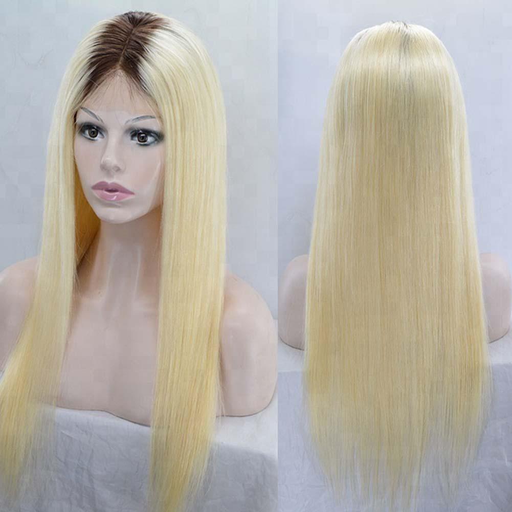 

HD Lace Front Wig Ombre Human Hair Wigs Pre Plucked Brazilian Straight 150% Density Blonde Ombre Wig Human Hair with Dark Roots Full Lace Wig for Young Women 13x4, As the picture shows
