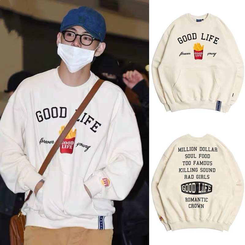

Designer INS emromanticbroidery crown good life women men hoodie sweatshirts cerwneck crew neck hoodies womens mens French fries Embroided loose oversized print, I need other product