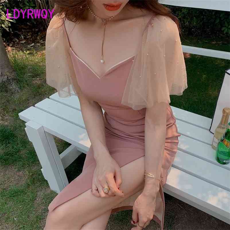 

LDYRWQY French slim ladies dress Regular Knee-Length Zipper V-Neck Polyester 210603, Pink