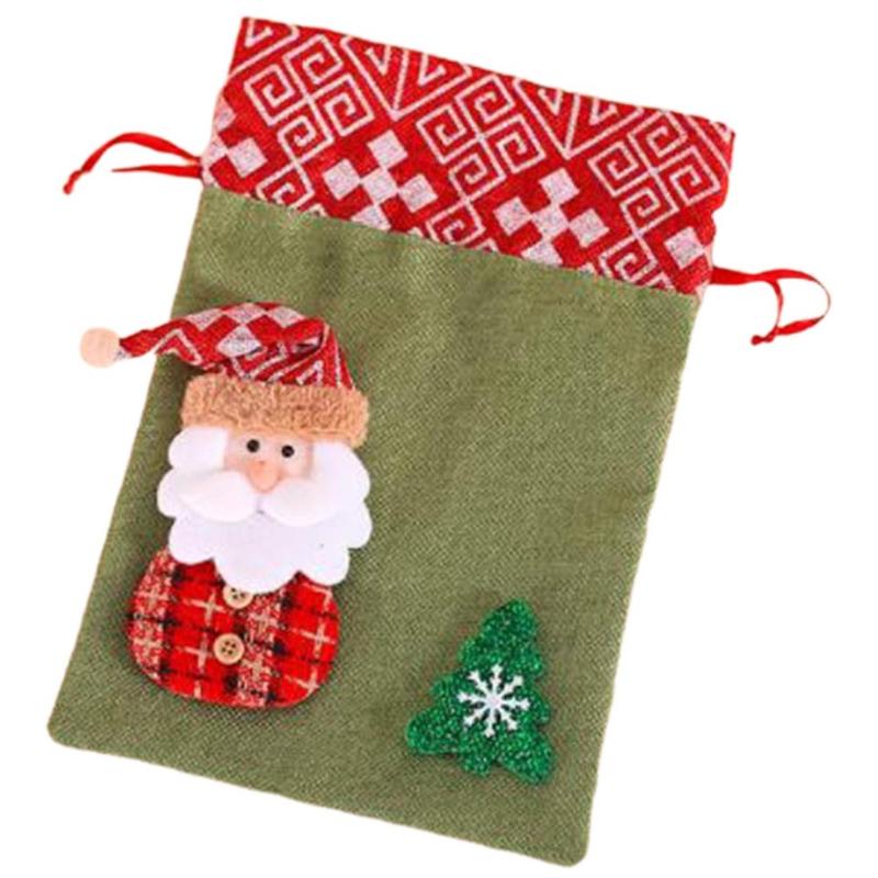 

Christmas Decorations Candy Bags Treat 3D Design Fabric Drawstring Xmas Present Party Favors Snowman Santa Claus