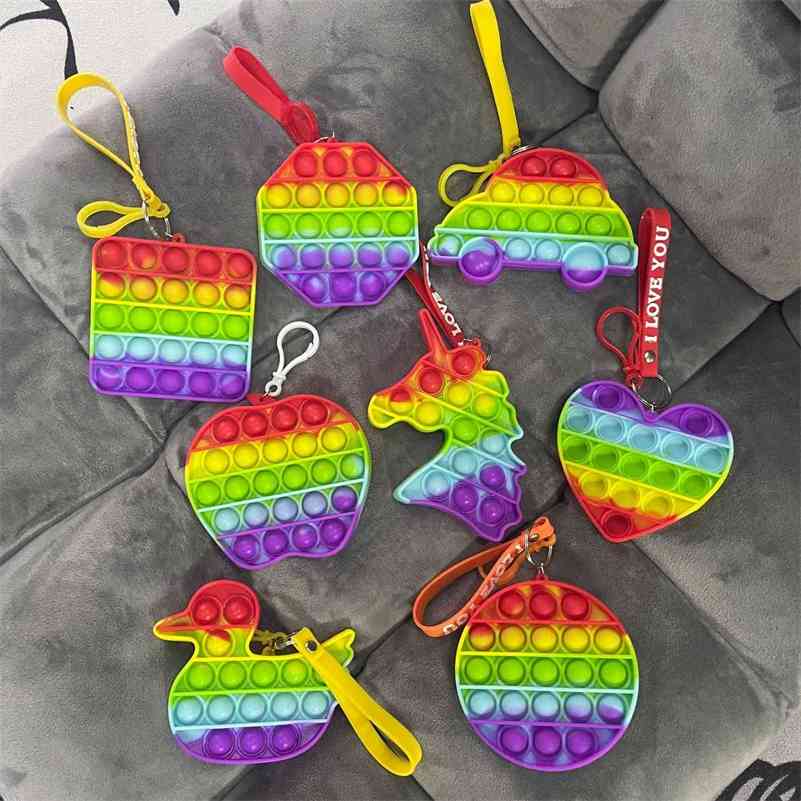 

Rainbow Pioneer Fidget Toys Push Key Chain Apple Car Colorful Silicone Kids Educational Decompression Simple Poo-its Toy Pandent G4WRGNC
