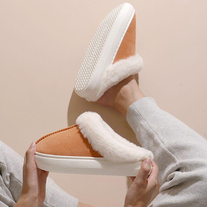 

Slippers JIANBUDAN Plush Home Cotton Women's Indoor Warm Thick Bottom Winter Comfort Shoes, Black