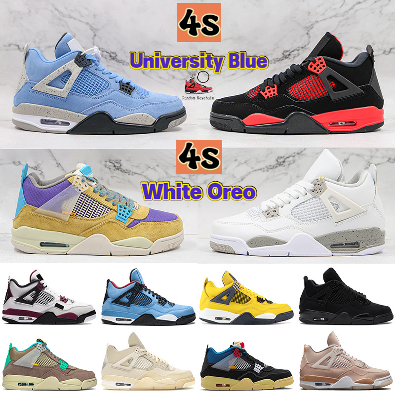 

2022 newest university blue 4 4s white oreo basketball shoes shimmer desert moss red thunder black cat metallic purple bred paris men women sneakers, Bubble wrap packaging