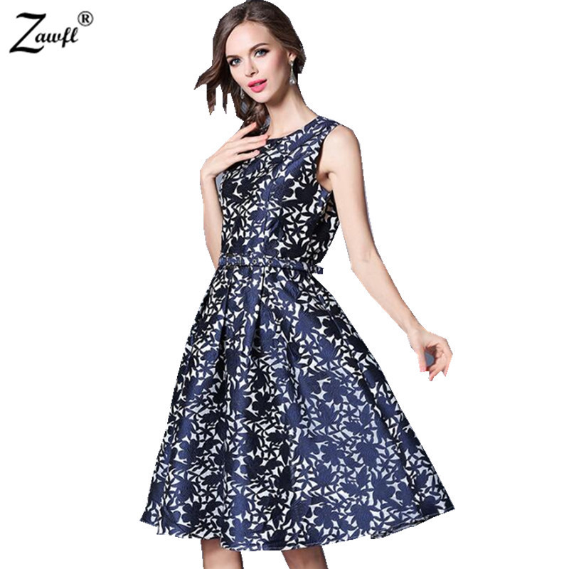 

Spring Cute Slim Elegant Women Sleeveless Vest Print Tunic Jacquard A-line Dress vestido de festa tunique femme 210525, Picture color