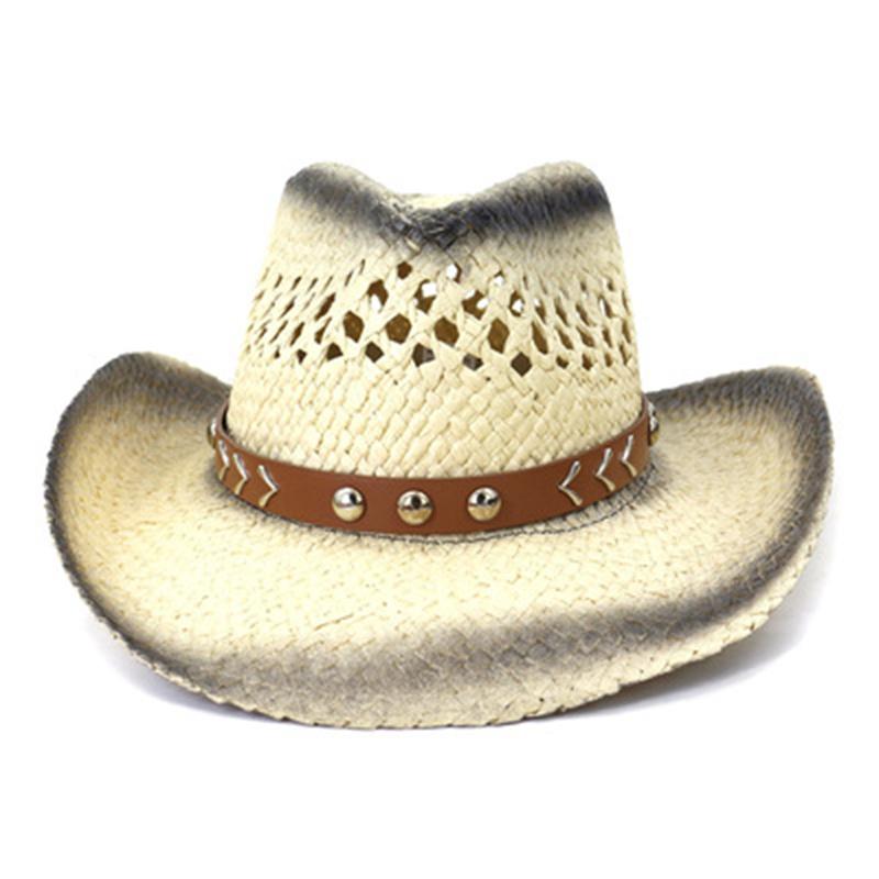 

Wide Brim Hats Women Summer Big Panama Belt Band Sun Khaki Gradient Color Western Cowboy Jazz Caps Bucket Straw Men Hat, Blue;gray
