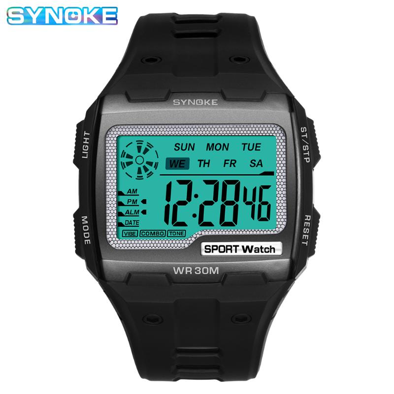 

Men's Sports Watch LED Alarm Waterproof Square Big Dial Digital Watches Mens Electronic Clock Wristwatch Relojes Hombre Wristwatches, Slivery;brown