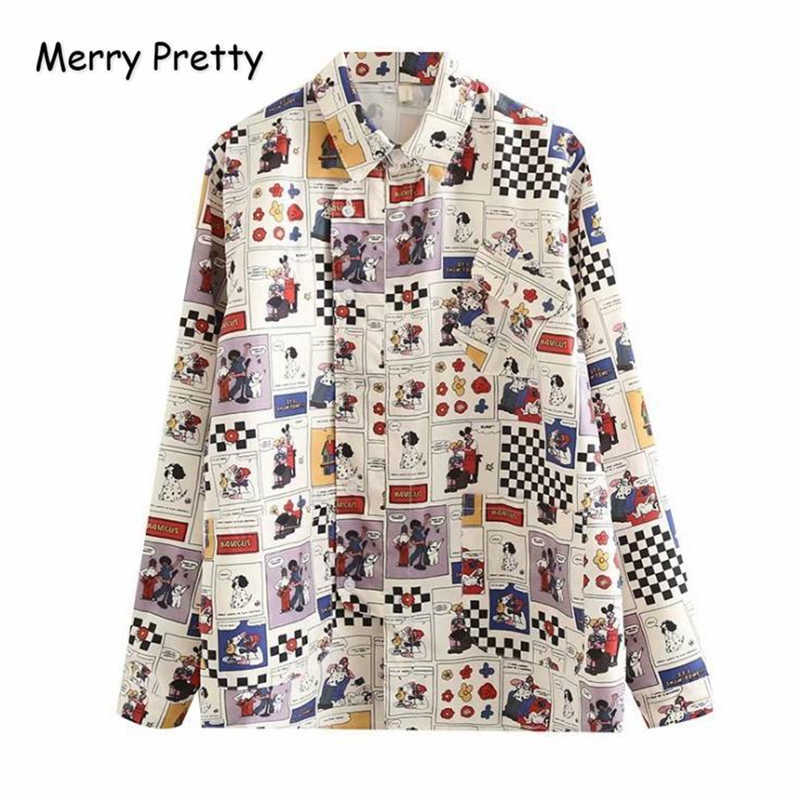

MERRY PRETTY Women Cartoon Print Graffiti Blouses And Tops Long Sleeve Turndown Collar Fashion Harajuku Casual Basic Tee Shirts 210526, Beige