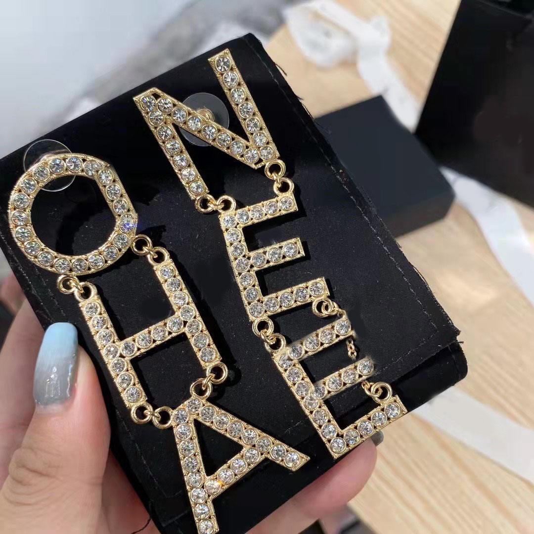 

Fashion gold diamond Dangle Earrings ladies brand designer large letter pendant earring0, Silver
