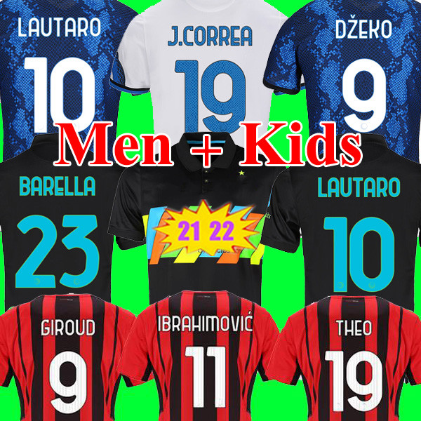 

21 22 AC BARELLA soccer jersey CORREA DZEKO GIROUD IBRAHIMOVIC LAUTARO ERIKSEN THEO BRAHIM SKRINIAR football shirt men kids kit 2021 2022 uniforms, Inter 3rd kids