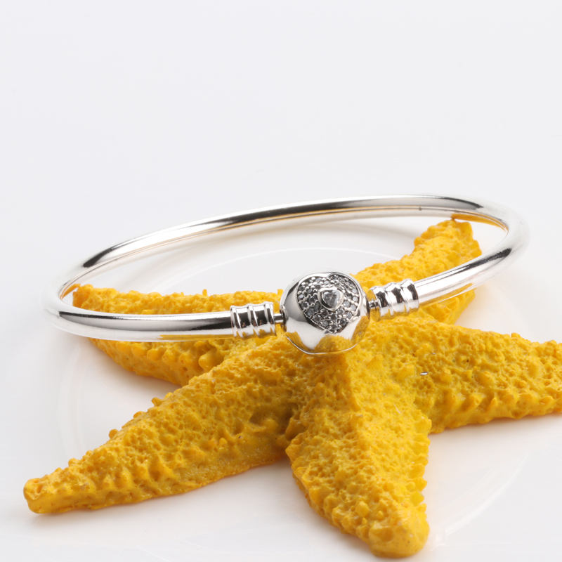 

New Fashion 100% 925 Sterling Silver bracelet Bangle with LOGO Engraved for PB0002 European Charms and Women DIY Jewelry Making Gift