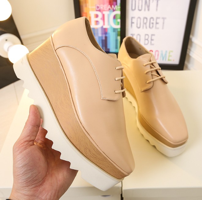 

women Star real leather boots square platform slope thick Stella Britt Shoes Elyse Brushed Derbys Wedge Lace-up Fashion Shoe, 23