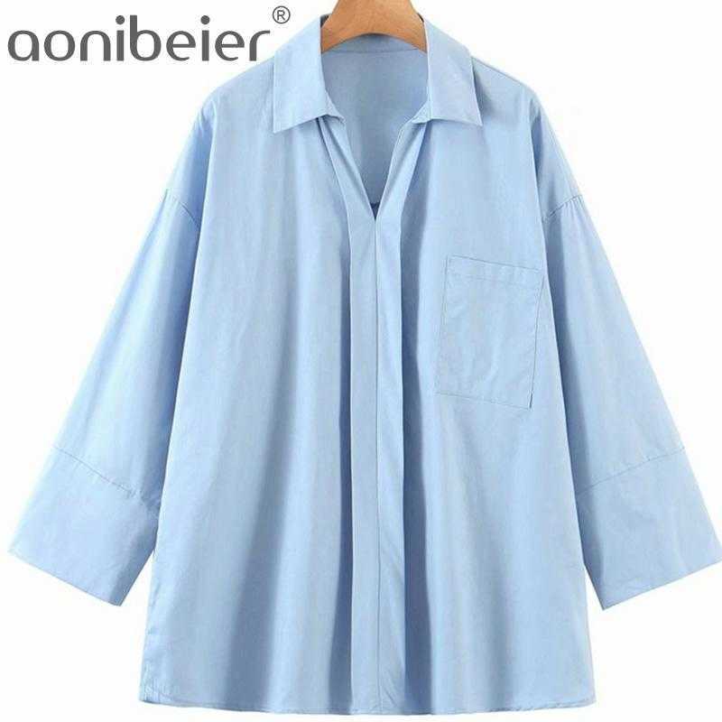 

Summer Women Long Blouses Drop Shoulder Sleeve V-Neck Shirts Female Fashion Casual Loose White Tops Pocket Front 210604