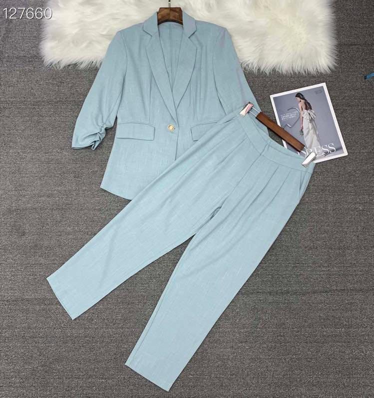 

Women' Two Piece Pants W1499 Fashion Women Sets 2021 Runway Luxury European Design Party Style Clothing, Sky blue