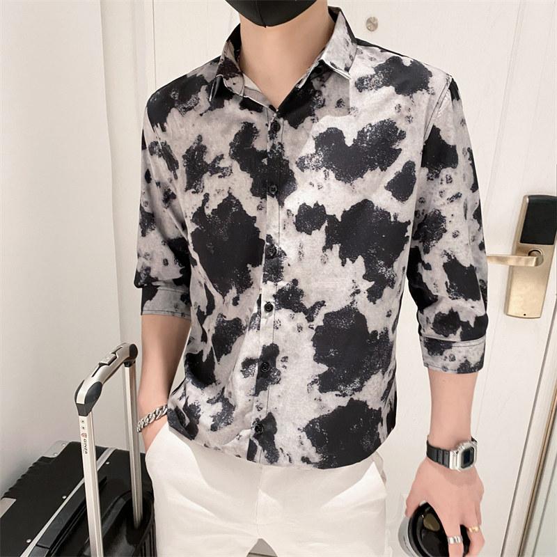 

Men's Casual Shirts Fashion 2021 Summer Tie-Dye Printing Half Sleeve Men Clothing Simple Slim Fit Streetwear Blouse Homme All Match, As the photo show