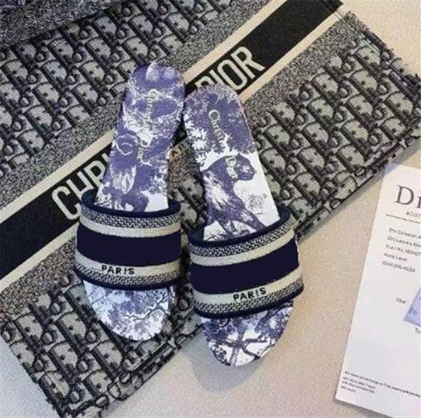 

Women Sandals Slippers Designers Slides Sandal Floral Brocade Flip Flops Striped Beach Leather Rubber Flower Slipper Discount eur 36-42, S11