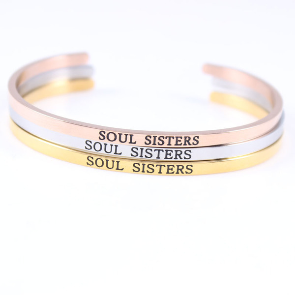 

Bracelet Mantra Quote Stainless Steel Positive Saying "soul Sisters" Jewelry Gifts for Teen Girls Women Men Q0719