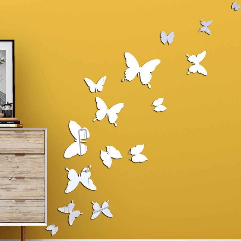 

Wall Stickers 15pcs/set 3D Butterfly Sticker Room Decor Bathroom Mirror Stickets DIY Mirrored Acrylic TV Background Mural