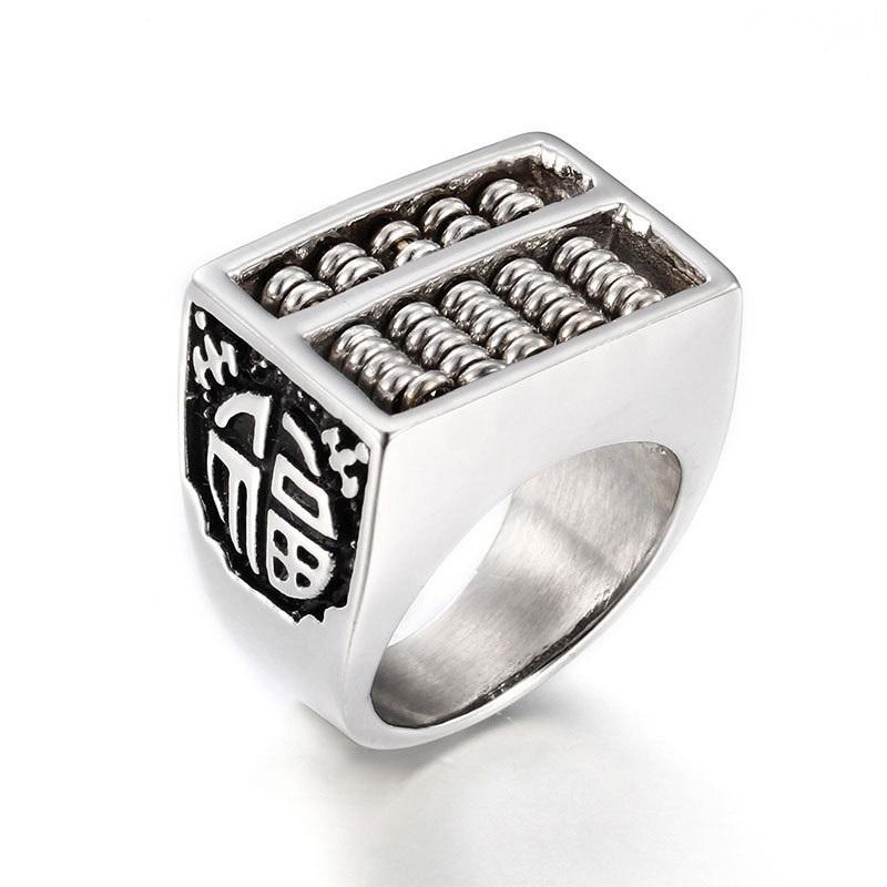 

Cluster Rings Fashion Chinese Style Rotating Abacus Titanium Steel Ring Men And Women Finger Jewelry