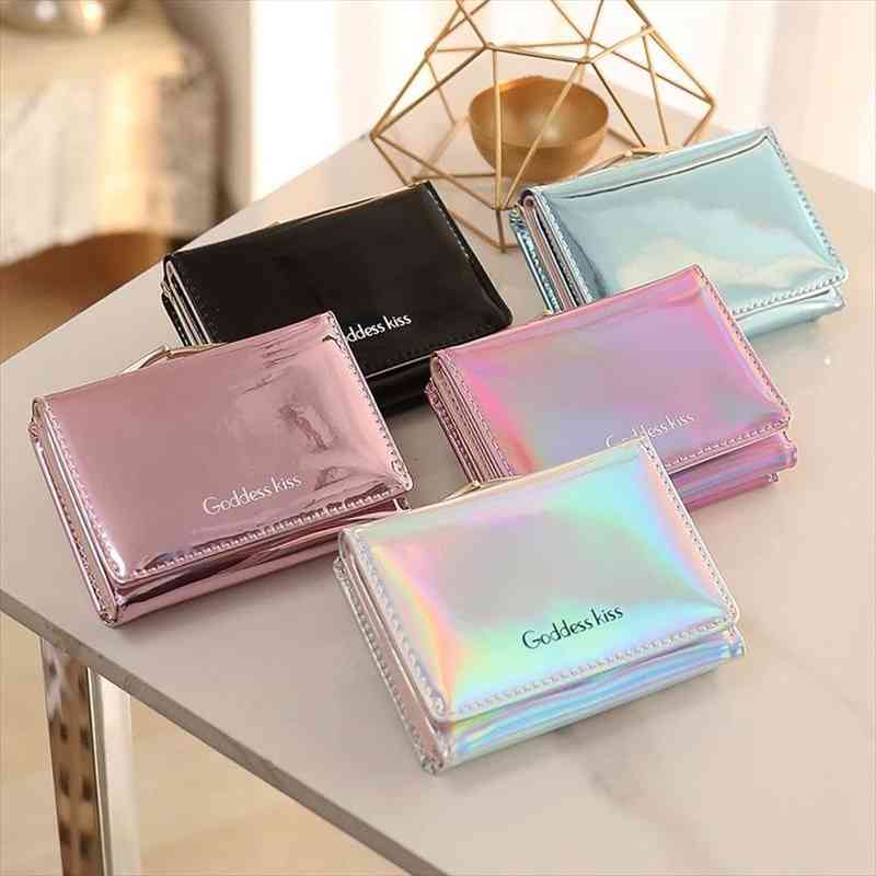 

fashion female laser colorful square small cute coin purse lady letter wallet short clutch solid mini card package, Red;black