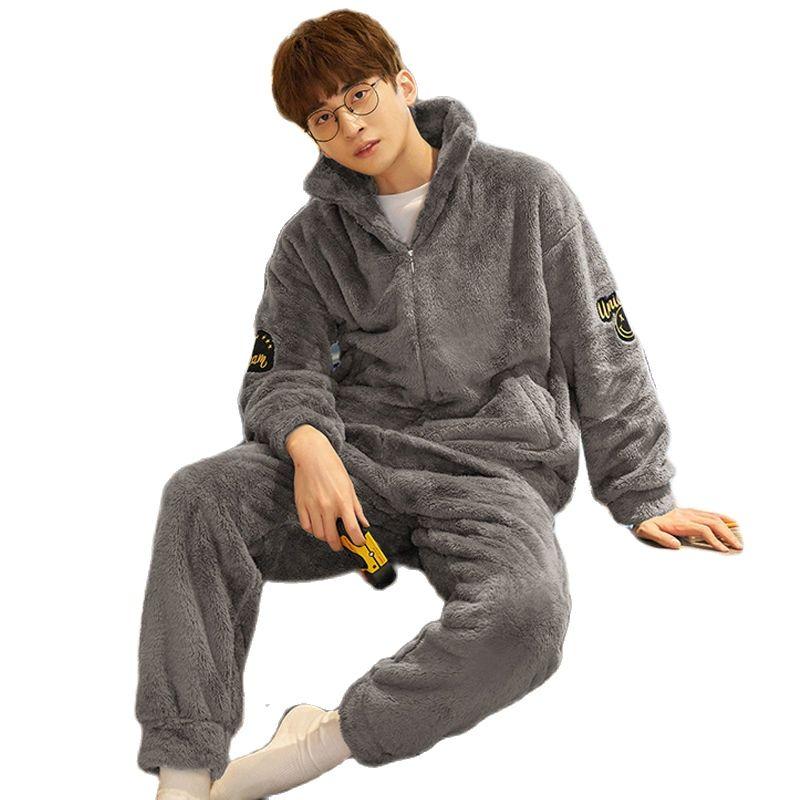 

Men's Sleepwear 2021 Casual Couple's Coral Fleece Pajamas Women's Autumn And Winter Thick Flannel Homewear Set, Style5