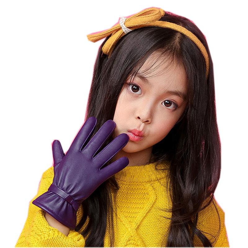 

Children's Mittens Genuine Leather Gloves Five Finger Glove Winter Warm Velvet Lined Kids Sheepskin For Girls NW103-5, White