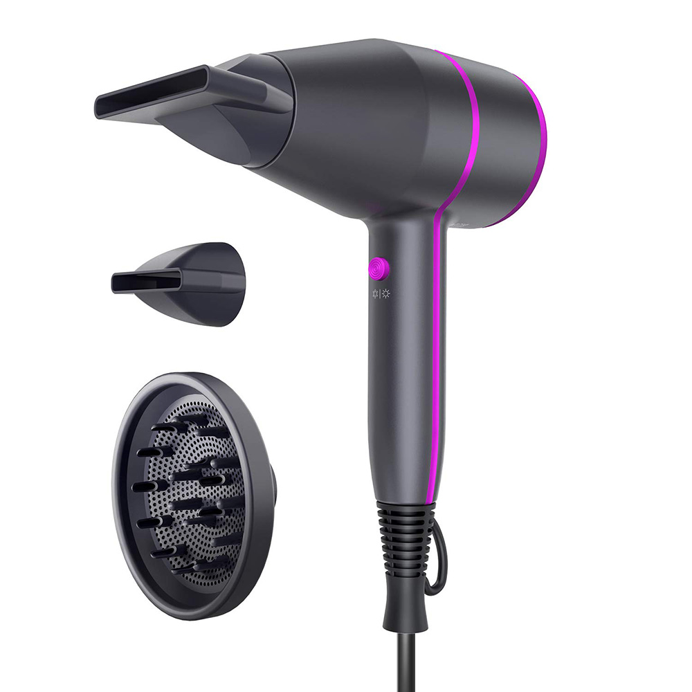 

Hair Dryer with Diffuser Powerful Hairdryer 2 Speed 3 Heating Salon Home Use Blow for Fast Drying Styling Negative Blower