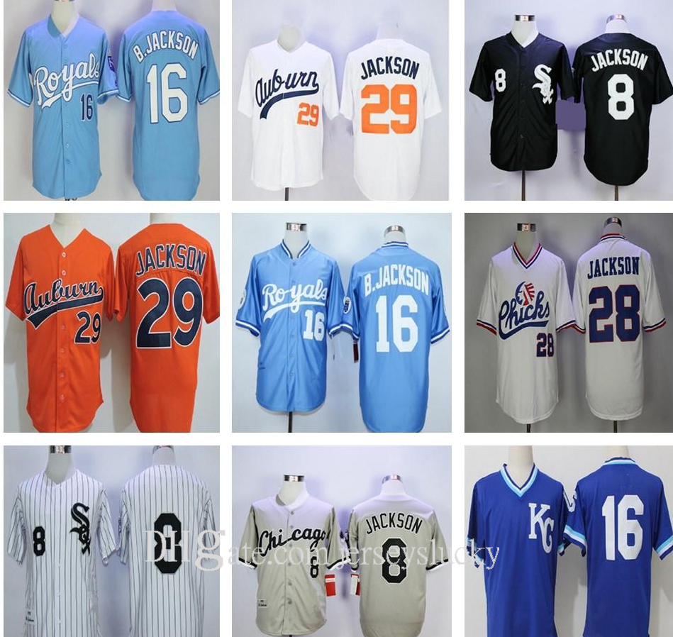 

Bo Jackson White Vintage KC Royals Jersey College Baseball Men's 29 Orange Stitched Memphis Chicks KC University 16 Blue 8 Black Bo Jackson, Colour 1