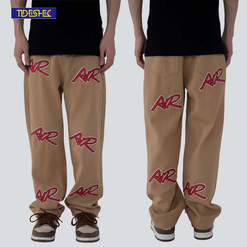 

Men's Pants 2022 Men Jeans Vintage Embroidered Letters Cargo Trousers High Street Vibe Style Mens Hip Hop Streetwear Casual, Black