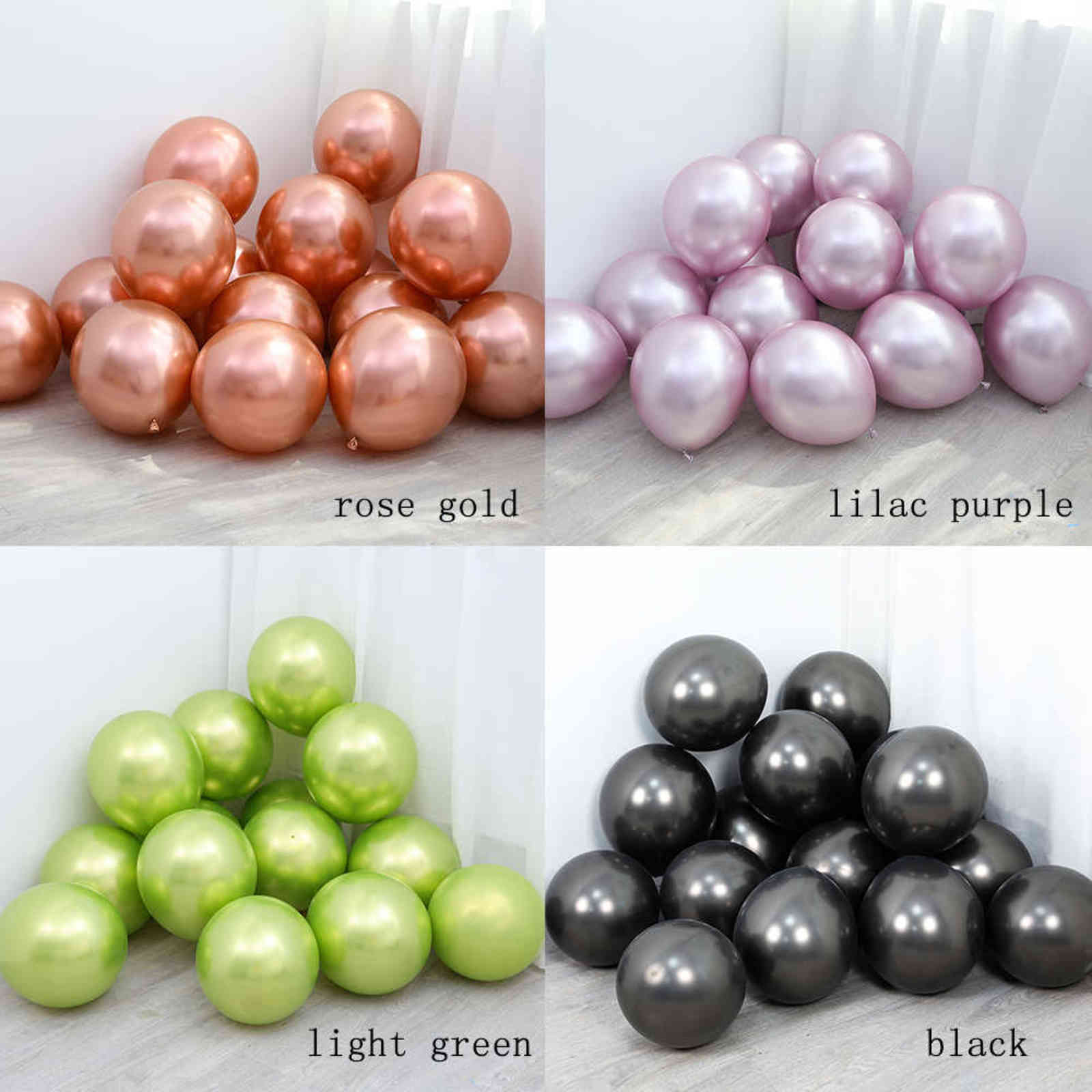 

20pcs 12inch New Color Rose Gold Metallic Balloons Lilac Purple Chrome Light Green Latex Globos for Wedding Birthday Party decor Y0923
