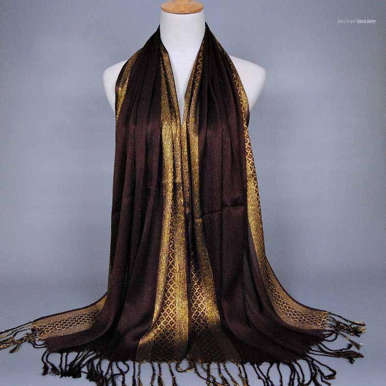 

Plain Viscose Hijab Islamic Sacrf Jersey Hijabs Silk Muslim Beautiful Wedding Gold Lace Scarf C411