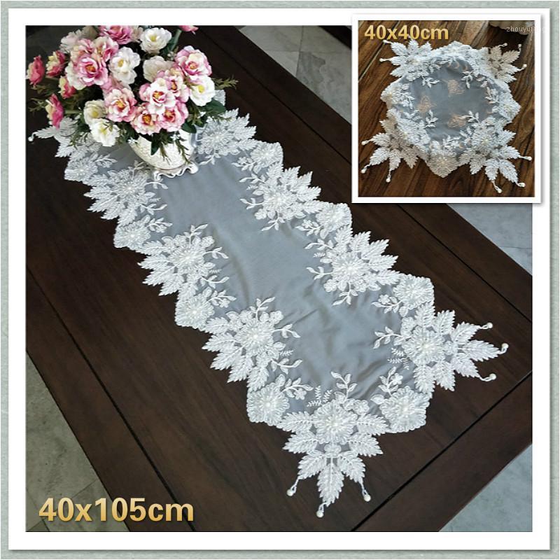 

Table Cloth European Lace Embroidered Bead Pendant Tablecloth Balcony Bedroom Small Round Piano Cover Banquet Vase Cup Plate Mat