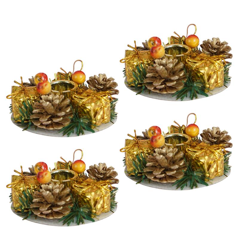 

Decorative Flowers & Wreaths 4Pcs Novel Xmas Wreath Candle Tray Artificial Holder Ornaments