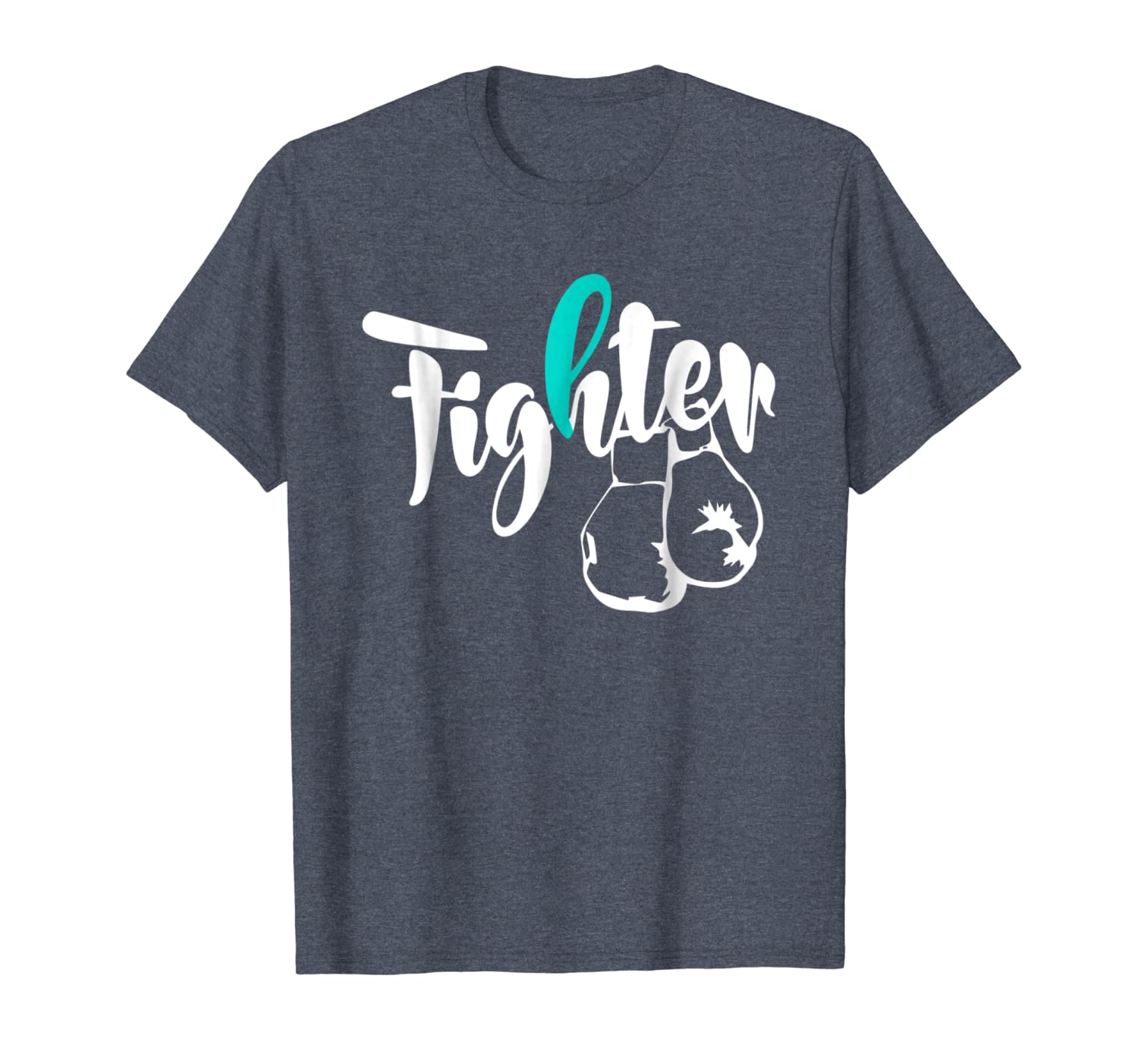

teal ribbon fighter ovarian cancer awareness t shirt, White;black