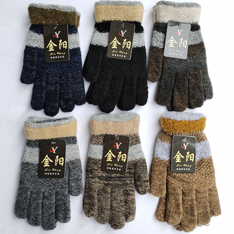 

Autumn and Winter Mens Full-Finger Gloves Mohair Mixed Color Stripe Adult Full Finger Gloves Outdoor Cold-Proof Warm Wholesale