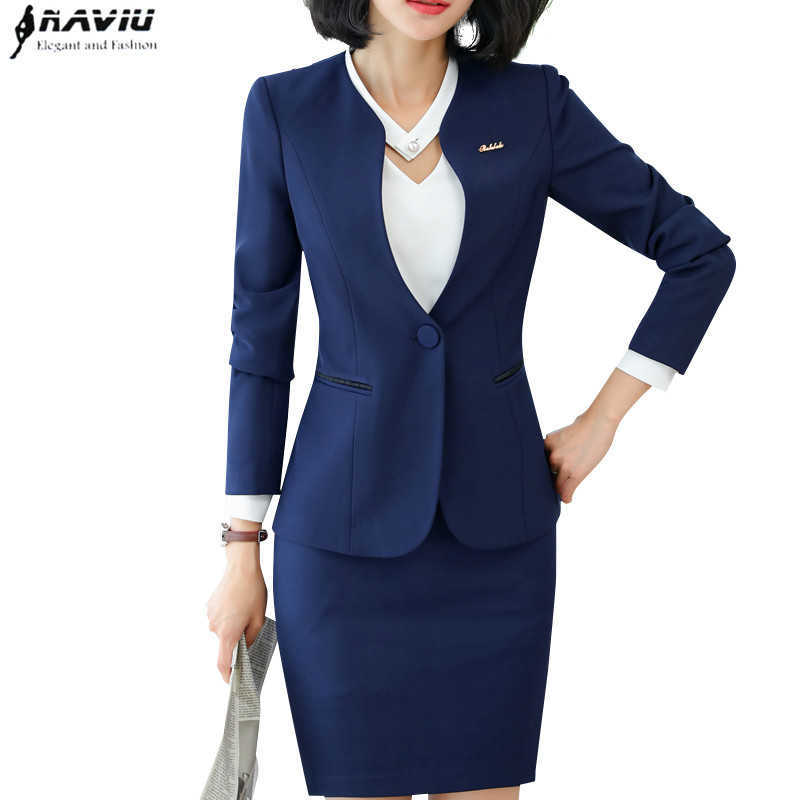 

Professional Wear Temperament Fashion Women Skirt Suits OL Formal Long Sleeve Slim Two Pieces Set Office Ladies Work Clothes 210604, Black coat and skirt