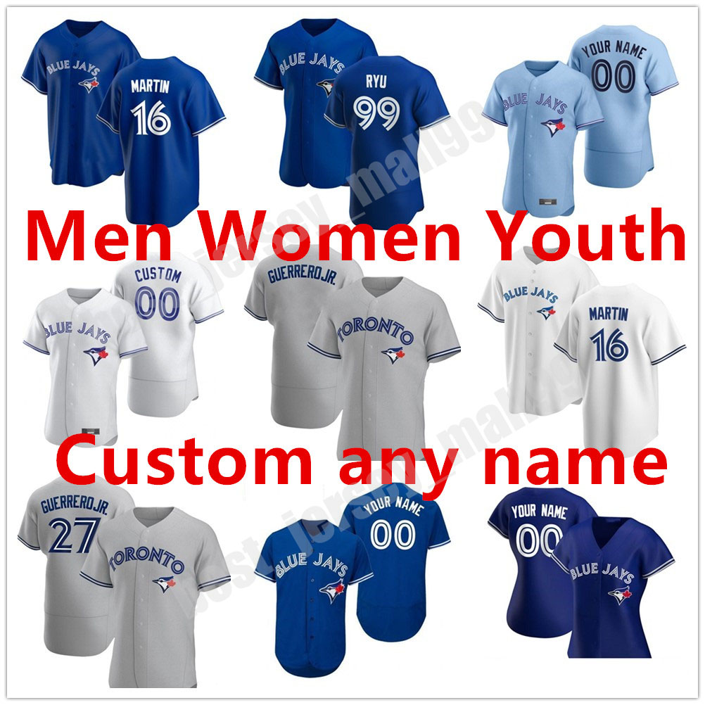

Custom Toronto 2021 Jerseys Blue Jays Vladimir Guerrero Jr. Cavan Biggio Hyun-Jin Ryu Yamaguchi Randal Grichuk Drury Hernandez Jansen, Blue;black