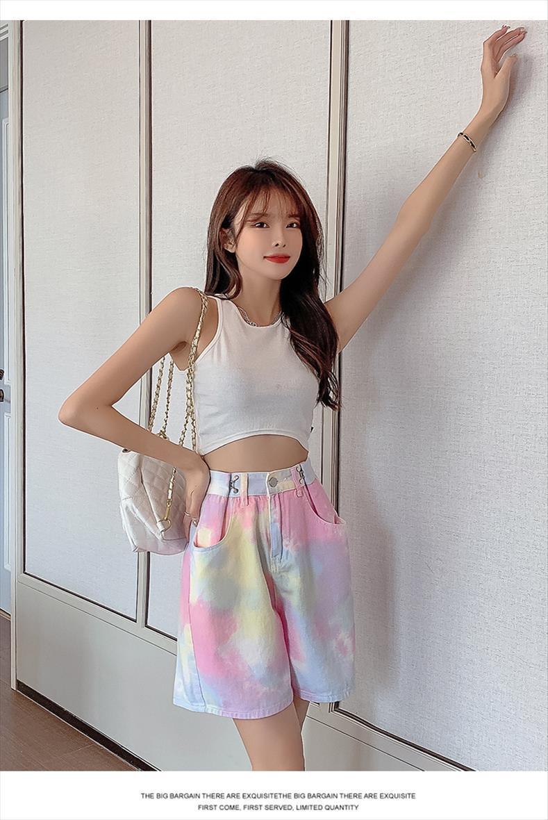 

colored tie dye pants 5 womens jean point shorts net red super five loose wide leg, Blue