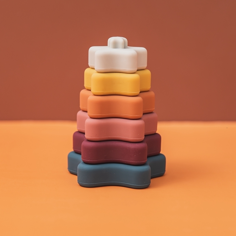 

6pcs/set Baby Soft Jenga Silicone Block Teether Colored Building Blocks 3D Folding Tower Stacking Game Toy Giftq1221