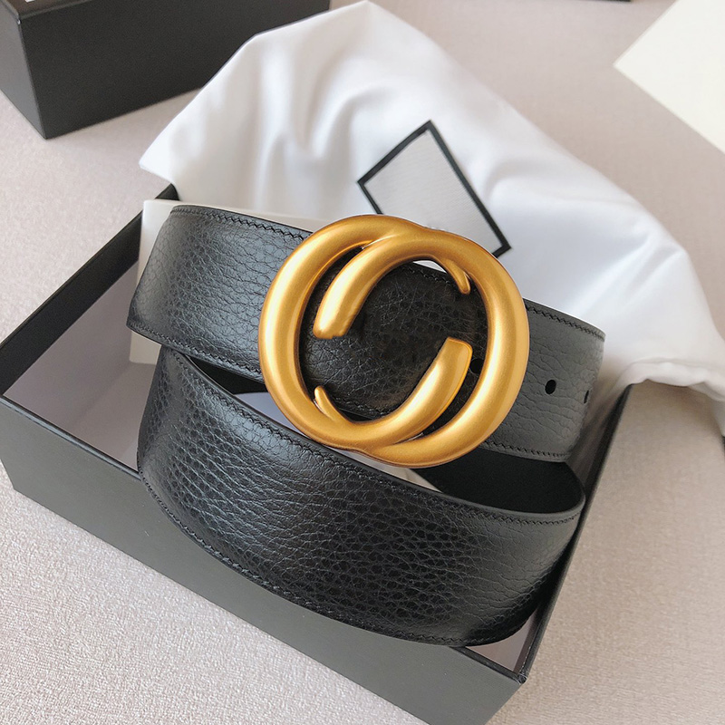 

Men's Leather belt with Interlocking Buckle Designers Dress Official Belts Double Hardware Wide 2/3/4 CM, Black