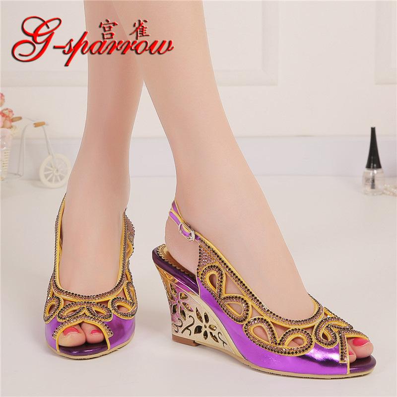 

G-SPARROW Summer Luxury High Heel Shoes Wedding Dress Fashion 2021 Womens Wedge Peep Toe Sandals, Black