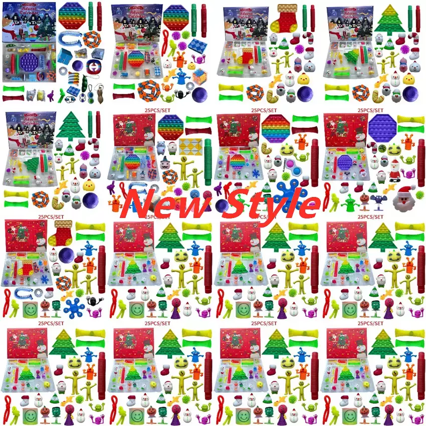 

24/25 Days Christmas Fidget Toy Xmas Countdown Calendar Blind Boxes Push Bubbles Kids Gifts 10 Styles Advent Calendar Christmas Box