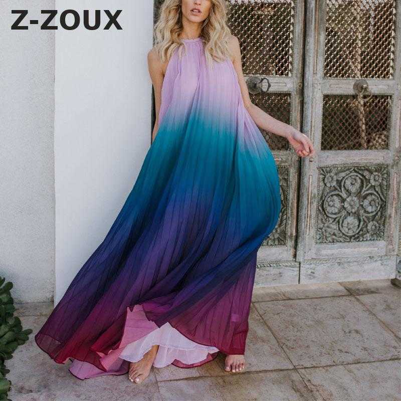 

Women Dress Sleeveless Backless Beach Loose Long Chiffon Gradient Summer es Fashion Plus Size 210524, Red