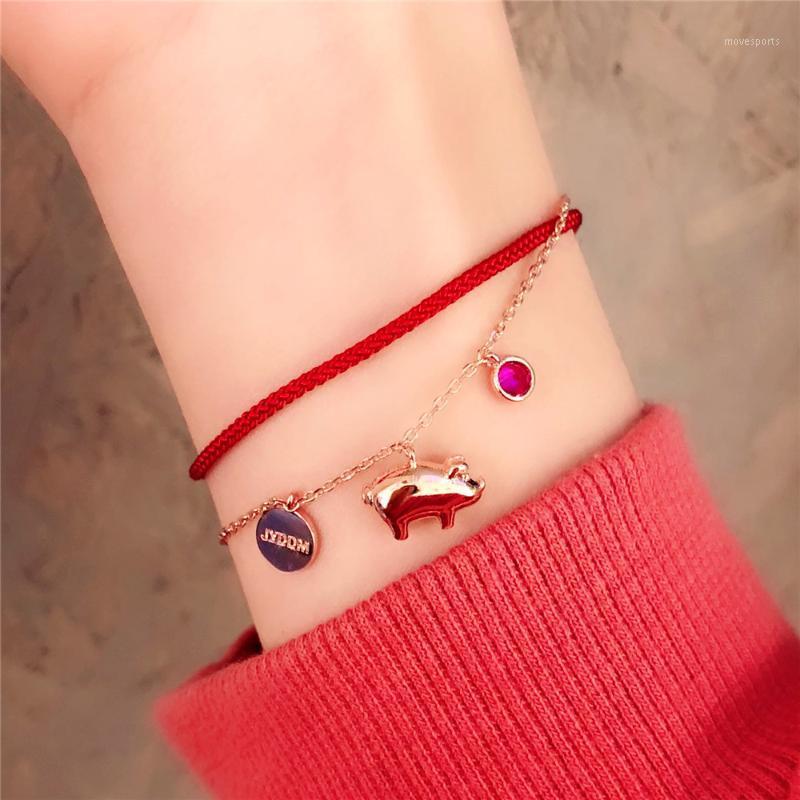 

Link, Chain Fashion Rhinestone Year Of The Pig Year's Birthday Piglet Red Rope Bracelet Crystal Couple Adjustable Hand Strap Women1