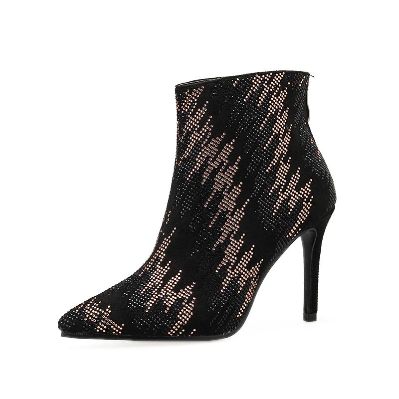 

Boots Pointed Stiletto Women's Shoes With Sequined Water Droplets Sexy Banquet Atmosphere Waterproof Platform Nude, Black