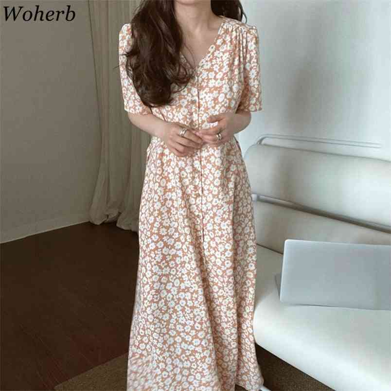 

Vintage Florals All Match Printed Gentle Long Dresses Party Robe Korean Cute Chic Lady Summer Outwear Flowers Vestidos 210519, Light green